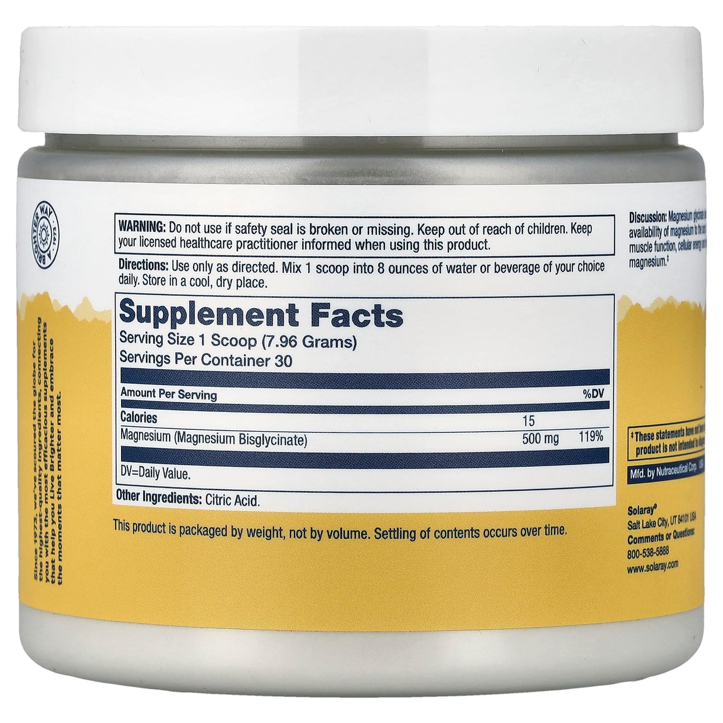 Solaray, Magnesium Glycinate, Unflavoured, 8.4 oz (239 g)