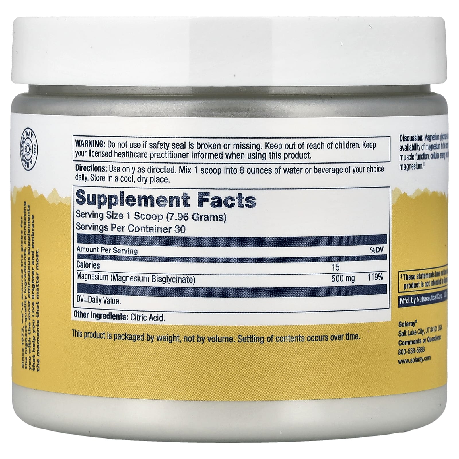 Solaray, Magnesium Glycinate, Unflavoured, 8.4 oz (239 g)