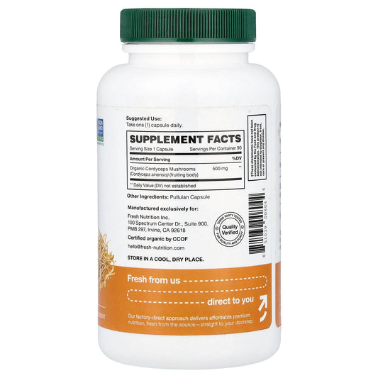 Fresh Nutrition, Cordyceps Mushroom, 500 mg, 90 Capsules