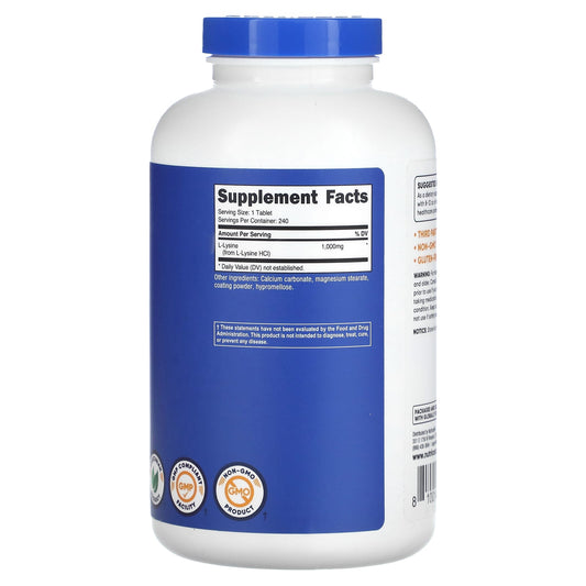 Nutricost, L-Lysine, 1,000 mg, 240 Tablets