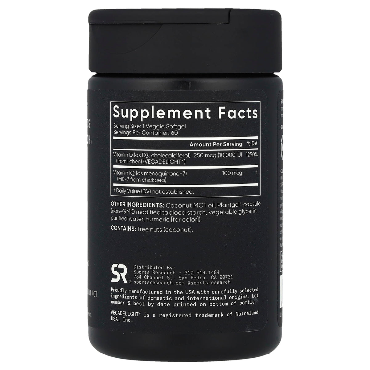 Sports Research Vitamin D3 + K2 250 mcg 100 mcg 60 Veg Softgels