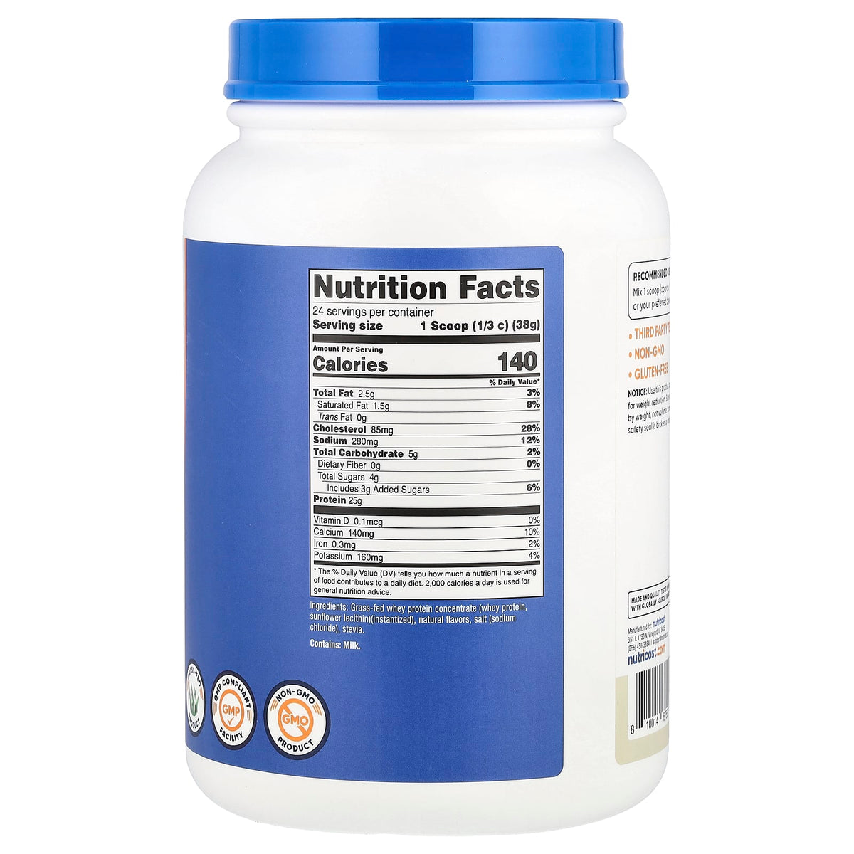 Nutricost, Grass-Fed Whey Protein, Vanilla, 2 lb (907 g)