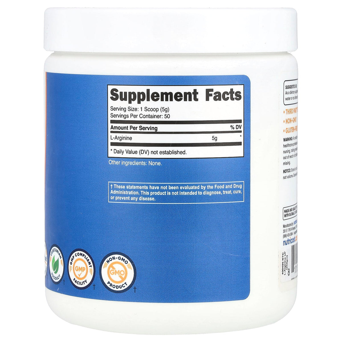 Nutricost, L-Arginine, Unflavoured, 8.9 oz (250 g)