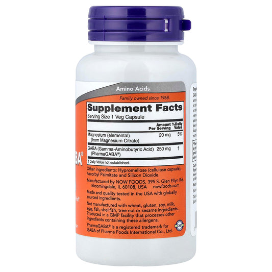 NOW Foods, PharmaGABA® With Magnesium Citrate, 60 Veg Capsules