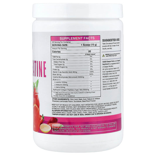 Gaspari Nutrition, Proven Creatine For Women, Strawberry Lemonade, 15.87 oz (450 g)