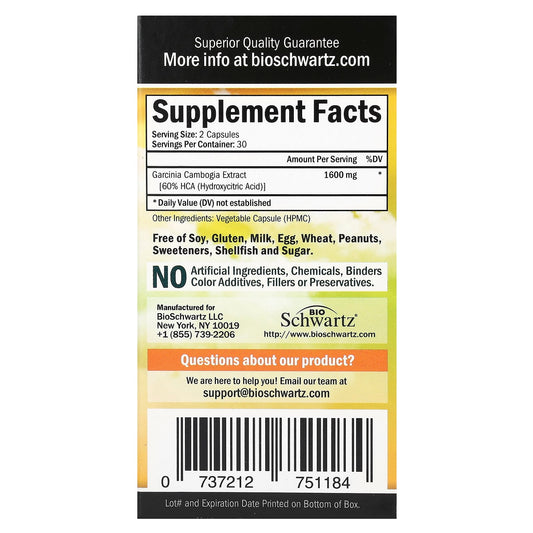 BioSchwartz, Garcinia Cambogia, Maximum Strength, 60 Capsules (800 mg per Capsule)