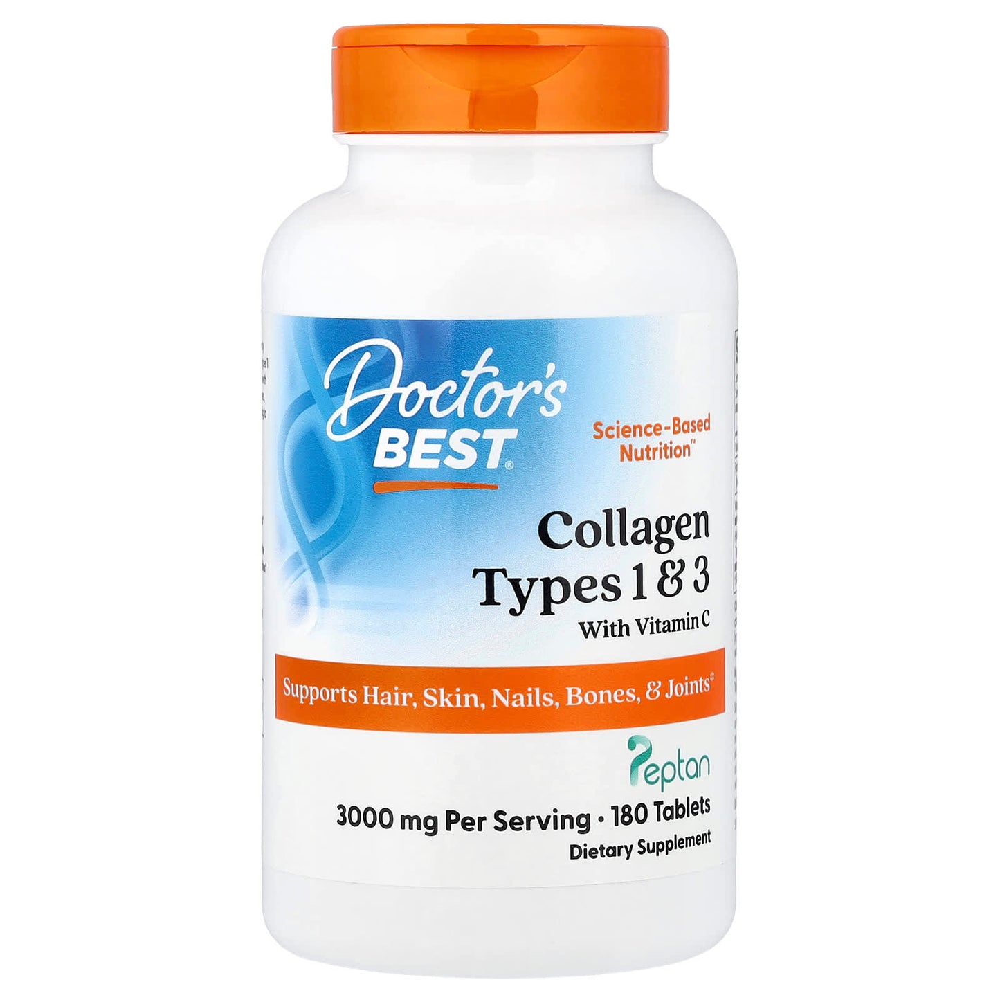 Doctor's Best, Collagen Types 1 and 3 with Peptan and Vitamin C, 180 Tablets