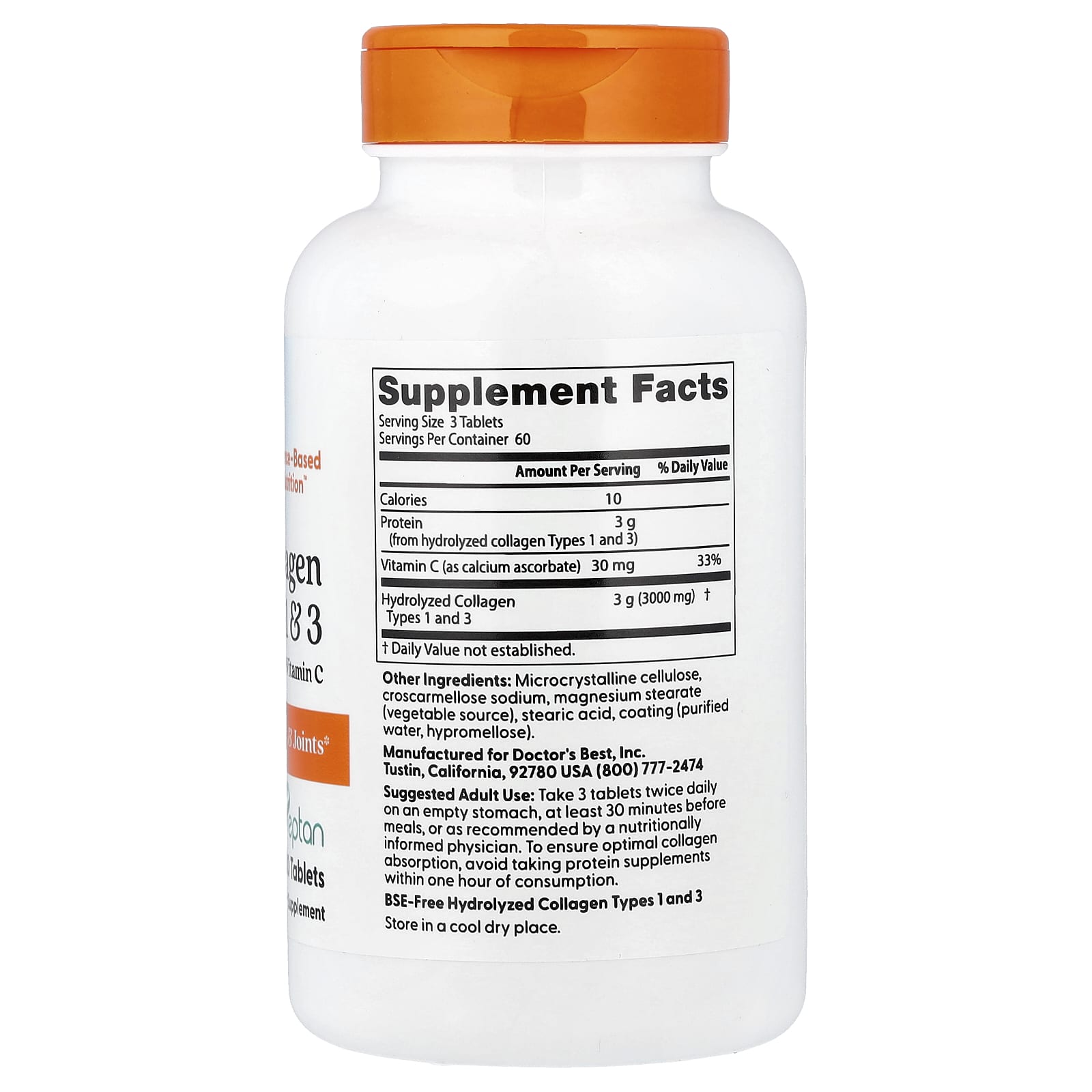 Doctor's Best, Collagen Types 1 and 3 with Peptan and Vitamin C, 180 Tablets