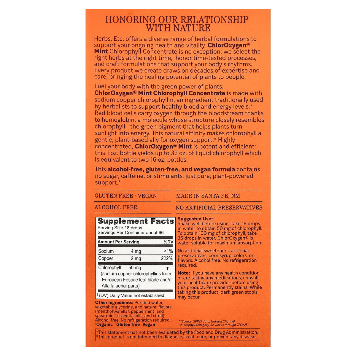 Herbs Etc., ChlorOxygen, Chlorophyll Concentrate, Alcohol Free, Mint Flavored