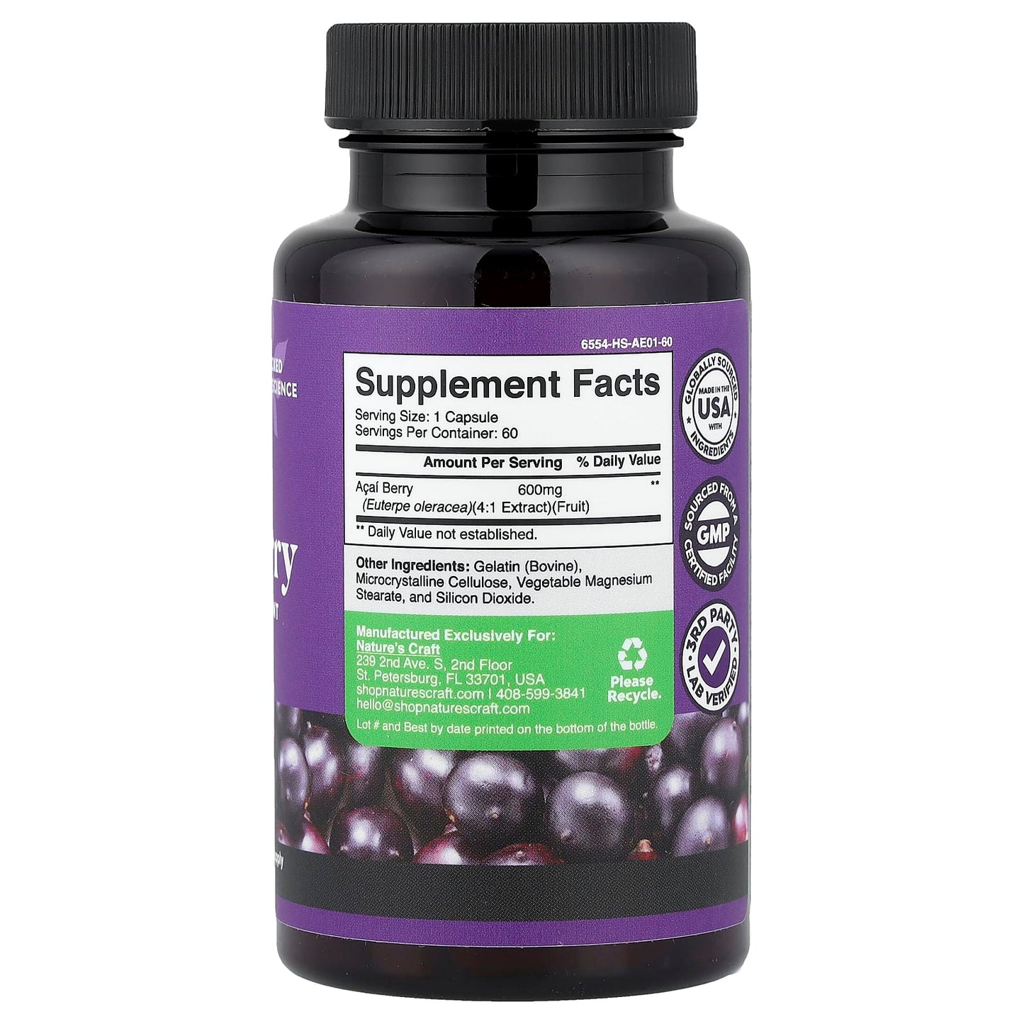 Nature's Craft, Acai Berry, 60 Capsules (600 mg per Capsule)