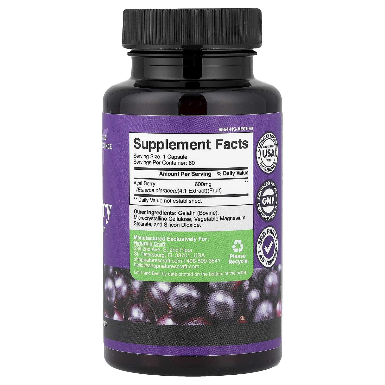 Nature's Craft, Acai Berry, 60 Capsules (600 mg per Capsule)