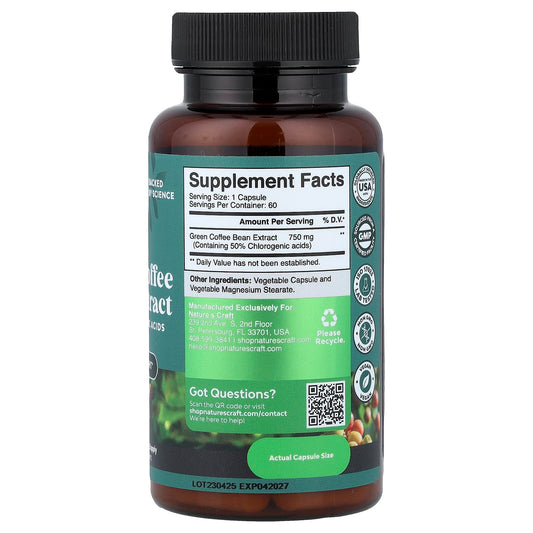 Nature's Craft, Green Coffee Bean Extract , 60 Capsules (750 mg per Capsule)