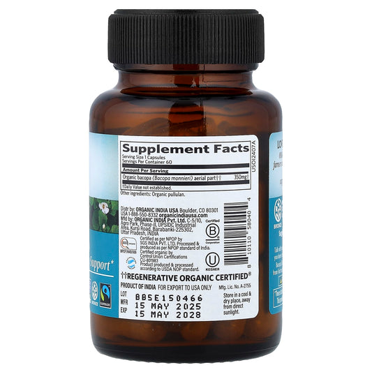 Organic India, Bacopa, 60 Vegetarian Caps (350 mg per Capsule)