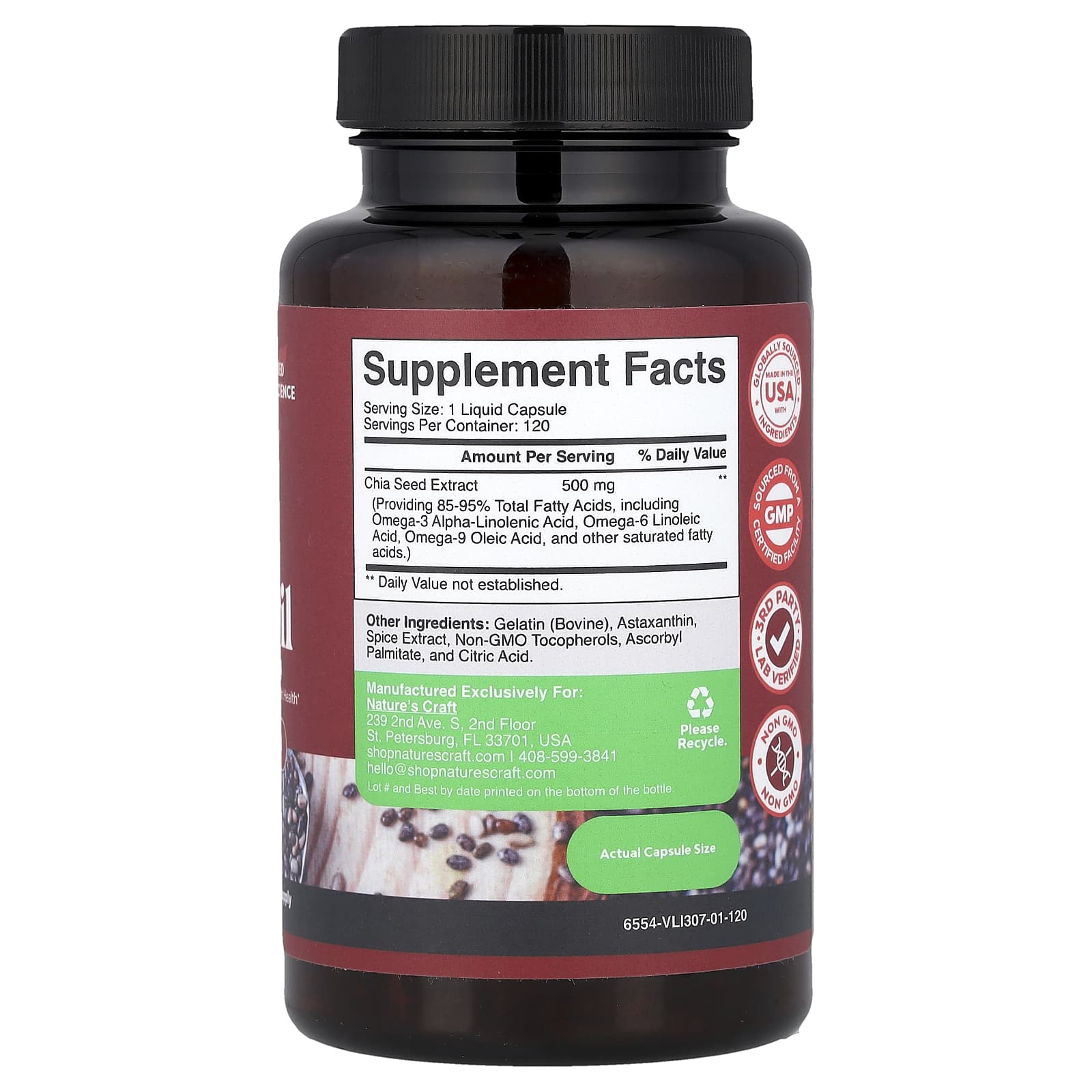 Nature's Craft, Chia Seed Oil, 500 mg, 120 Capsules