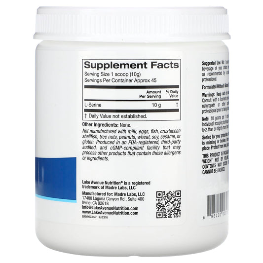 Lake Avenue Nutrition, L-Serine, Unflavoured Powder, 1 lb (454 g)