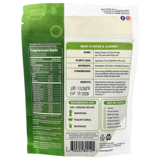 MRM Nutrition, Organic Detox & Cleanse Powder, Peach Mango, 4.2 oz (120 g)