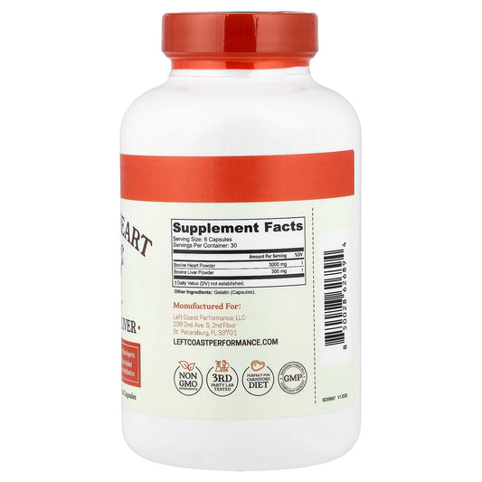 Left Coast Performance, Bovine Heart With Beef Liver, 180 Capsules