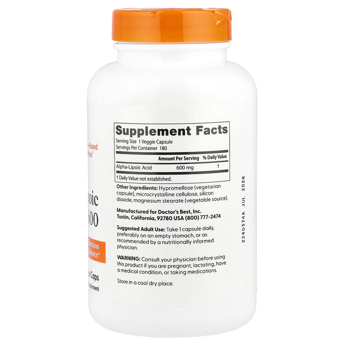 Doctor's Best Alpha-Lipoic Acid 600 600 mg 180 Caps