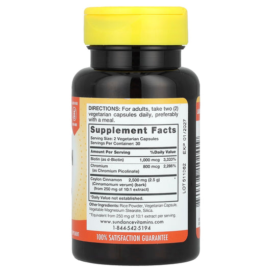 Sundance Vitamins, Ultra Ceylon Cinnamon + Chromium & Biotin, 60 Vegetarian Capsules