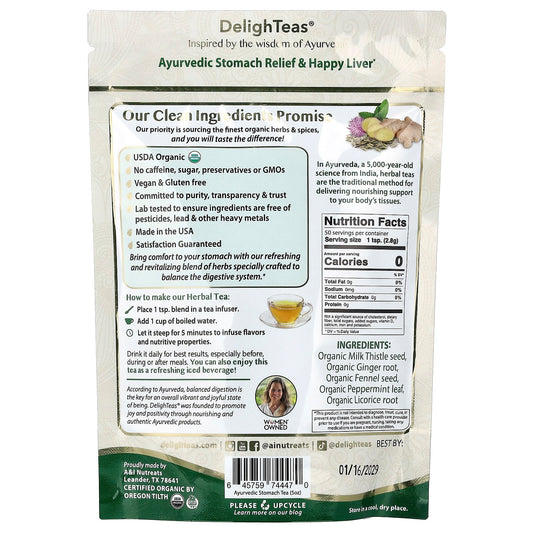 DelighTeas, Herbal Detox Tea, Stomach Relief & Happy Liver, Loose Blend, Caffeine Free, 5 oz (140 g)
