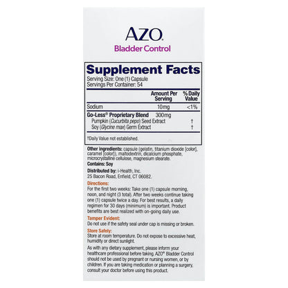 Azo, Bladder Control with Go-Less, 54 Capsules