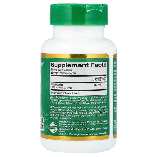 California Gold Nutrition, EuroHerbs®, Nettle Root Extract, Euromed Quality, 250 mg, 60 Veggie Capsules