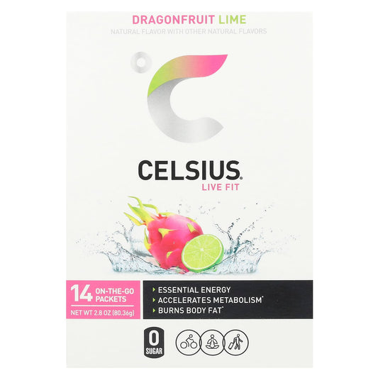 Celsius, Live Fit, Dragonfruit Lime, 14 On-The-Go Packets, 0.2 oz (5.74 g) Each