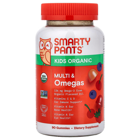 SmartyPants, Kids Organic, Multi & Omegas Gummies, Mixed Berry and Cherry, 90 Gummies