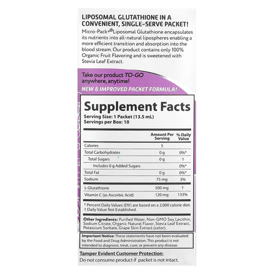 Aurora Nutrascience, Micro-Pack+®, Liposomal Glutathione, 10 Packets, 0.46 fl oz (13.5 ml) Each