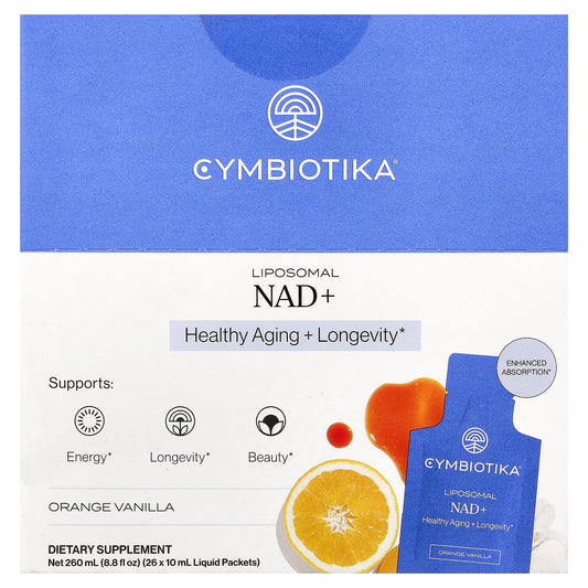 Cymbiotika, Liposomal NAD+, Orange Vanilla, 26 Liquid Packets, 10 ml (0.34 fl oz) Each