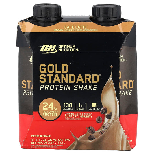 Optimum Nutrition, Gold Standard® Protein Shake, Café Latte, 4 Cartons, 11 fl oz (325 ml) Each