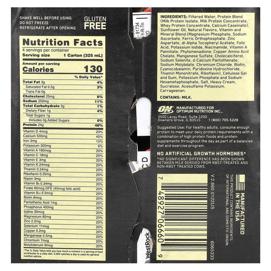 Optimum Nutrition, Gold Standard® Protein Shake, Vanilla, 4 Cartons, 11 fl oz (325 ml) Each