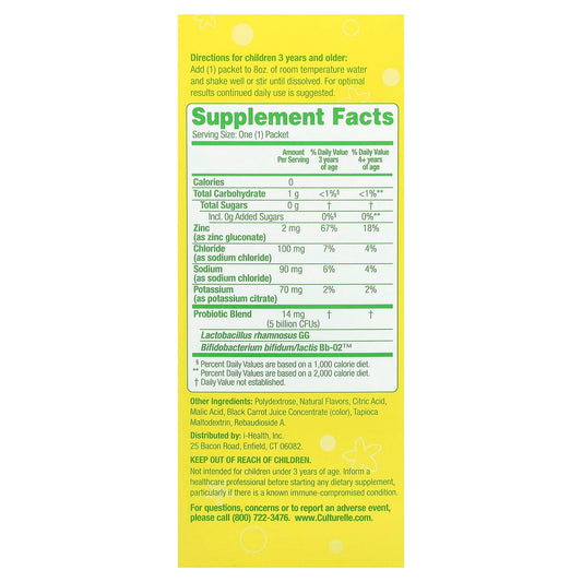 Culturelle, Kids, Probiotics + Electrolytes, Hydration Super Duo, 3+ Years, Strawberry Lemonade, 30 Packets, 0.06 oz (1.7 g) Each