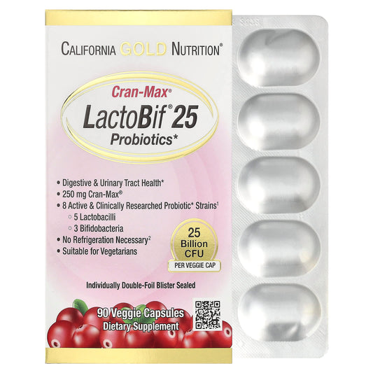 California Gold Nutrition, CranMax® LactoBif® Probiotics, 25 Billion CFU, 90 Veggie Capsules