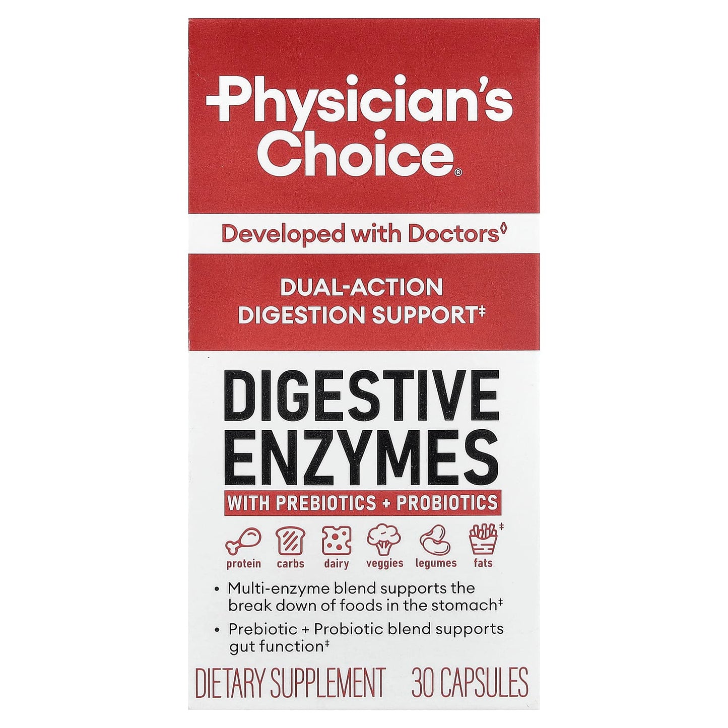Physician's Choice, Digestive Enzymes With Prebiotic + Probiotics, 30 Capsules