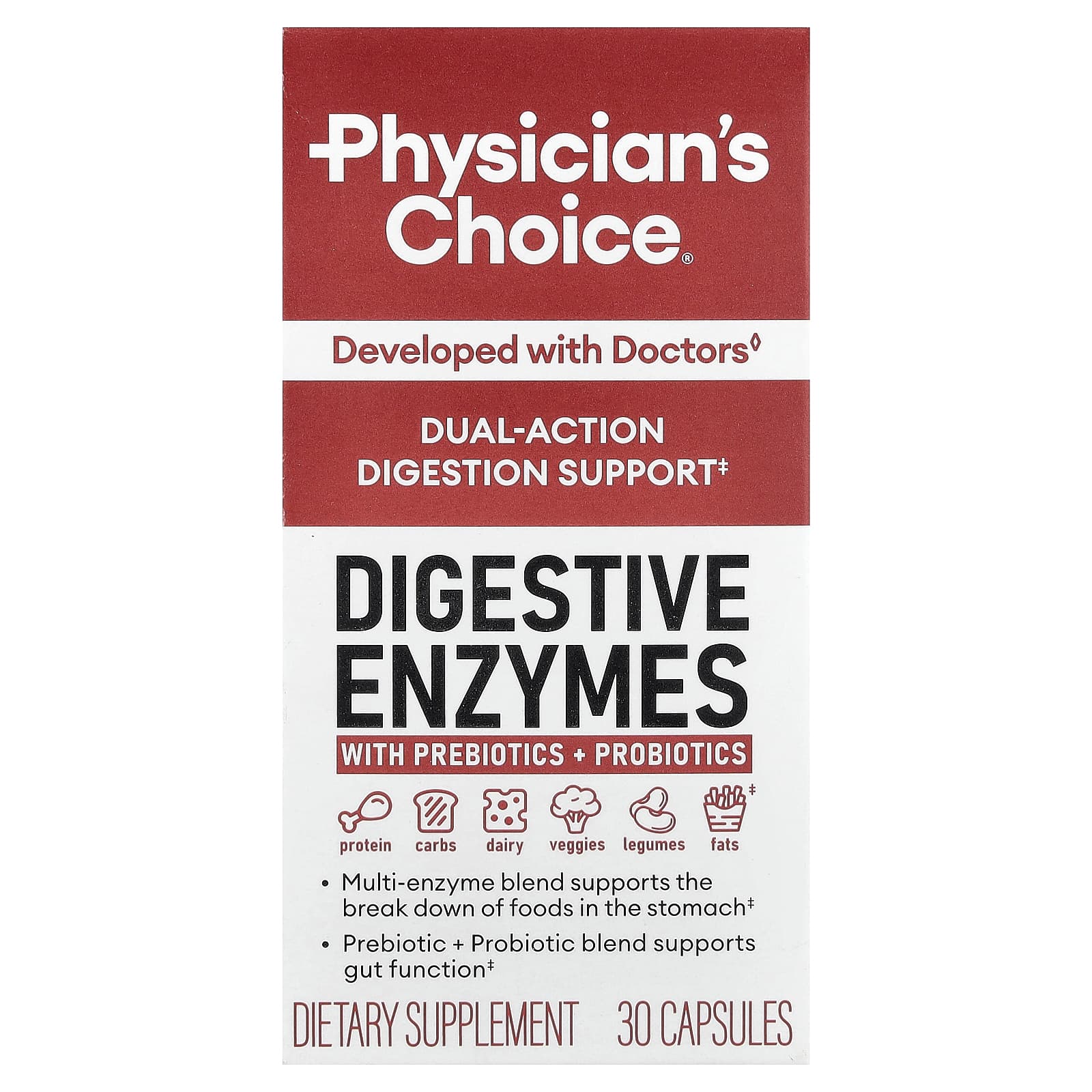 Physician's Choice, Digestive Enzymes With Prebiotic + Probiotics, 30 Capsules