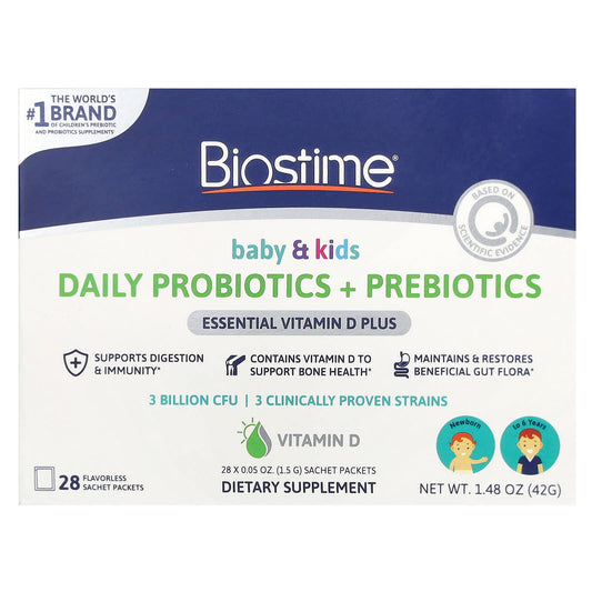 Biostime, Baby & Kids, Daily Probiotics + Prebiotics, Newborn to 6 Years, Flavourless, 28 Sachet Packets, 0.05 oz (1.5 g) Each