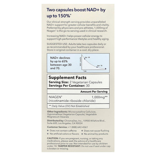 Tru Niagen, Pro, Nicotinamide Riboside, 60 Vegetarian Capsules (500 mg per Capsule)