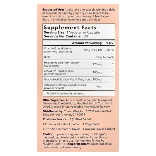 Tru Niagen, Beauty, Skin, Hair, Nails, 30 Vegetarian Capsules