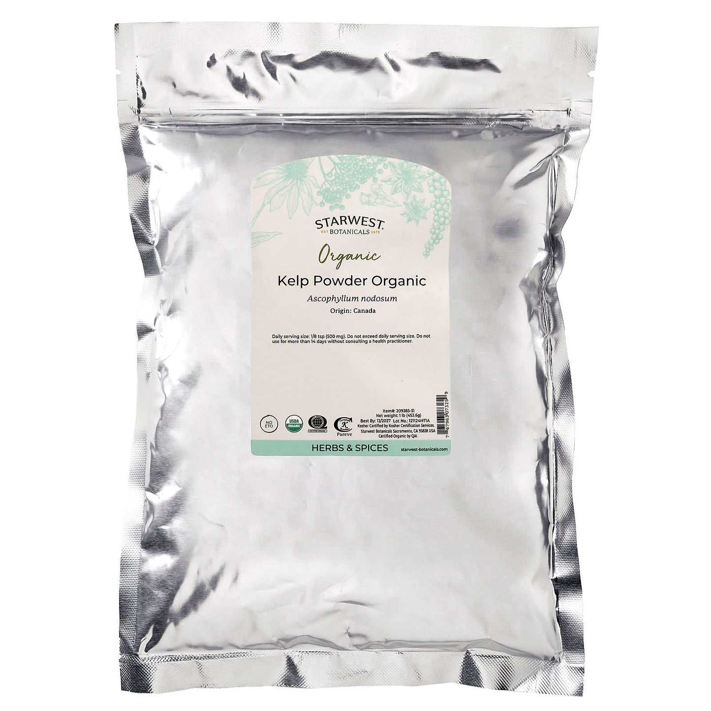 Starwest Botanicals, Organic Kelp Powder, 1 lb (453.6 g)