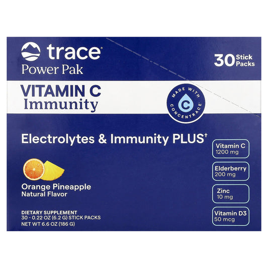 Trace, Power Pak, Vitamin C Immunity, Orange Pineapple, 30 Stick Packs, 6.2 g (0.22 oz) Each