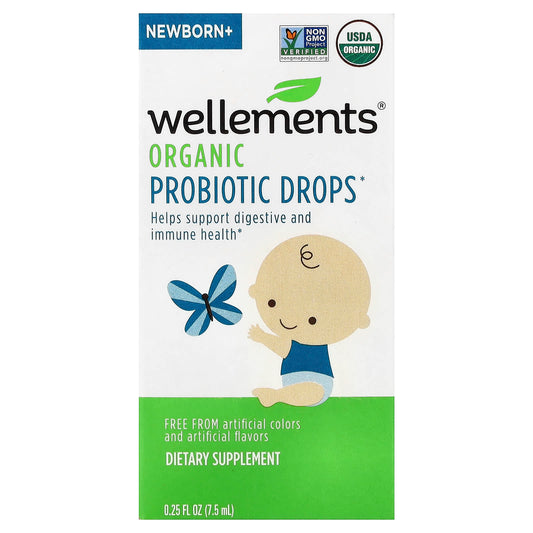 Wellements, Organic Probiotic Drops, Newborn+, 0.25 fl oz (7.5 ml)