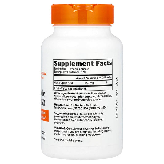 Doctor's Best, Alpha-Lipoic Acid 150, 150 mg, 120 Veg Caps