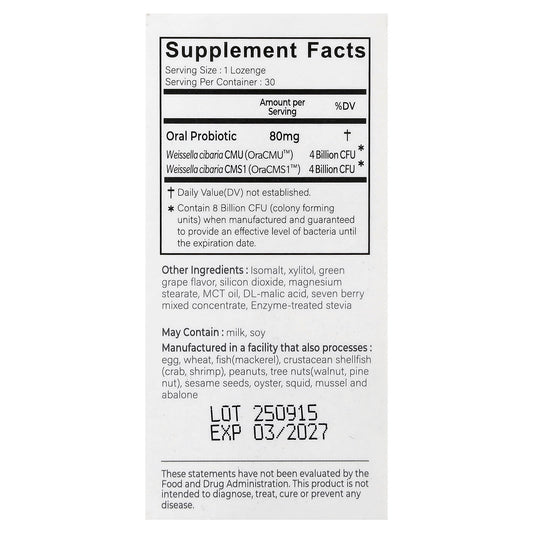 Oraticx, Teeth & Gums, Oral Probiotics, Grape, 30 Lozenges
