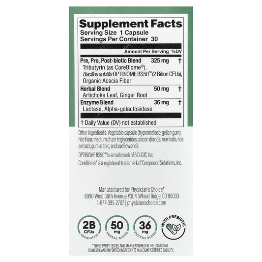 Physician's Choice, Bloat + Gas Probiotic, 30 Capsules