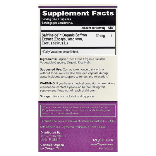 Triquetra Health, SaffronRX®, Saffron Extract, 30 Capsules