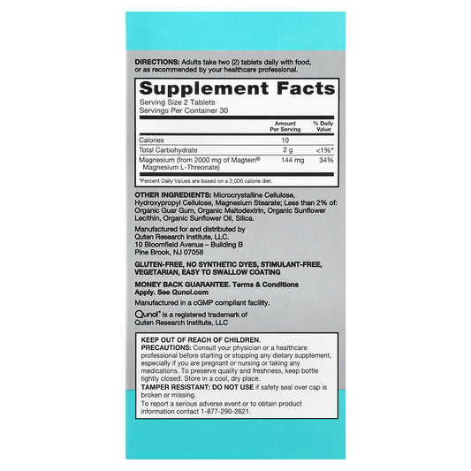 Qunol, Q-MAG™, Magnesium L-Threonate, 60 Tablets (72 mg per Tablet)
