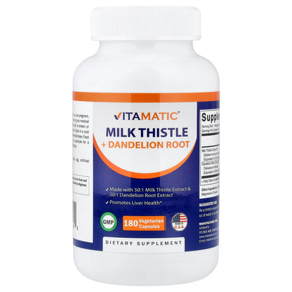 Vitamatic Milk Thistle + Dandelion Root 180 Veg Caps