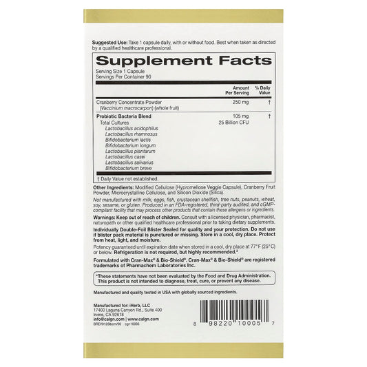California Gold Nutrition, CranMax® LactoBif® Probiotics, 25 Billion CFU, 90 Veggie Capsules