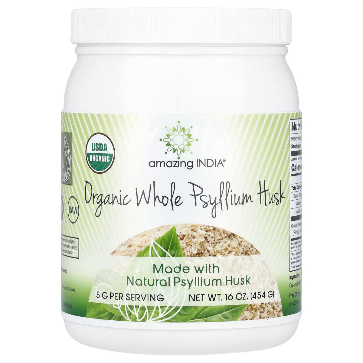 Amazing India Organic Whole Psyllium Husk 16 oz 454 g